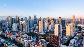 Eleveted, night view of Makati, the business district of Metro Manila.