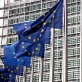 EU flags flying in front of Berlaymont building in Brussels. Image shot 2008. Exact date unknown.