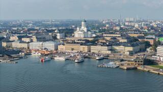 Panoramic aerial view to the Helsinki south harbor in Finland