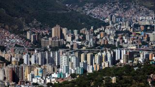Aerial view of Caracas from the mountains of Waraira Repano National Park. Traveling through Venezuela, cityscape of the capital
