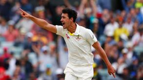 Australia's Mitchell Starc celebrates the wicket of England's James Vince during day four of the Ashes Test match at the WACA Ground, Perth.