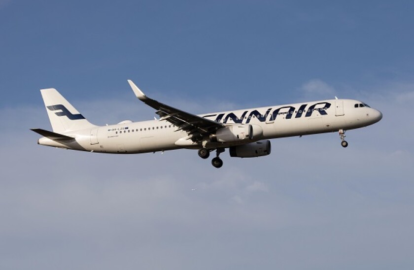 A Finnair Airbus A321 lands at London Heathrow Airport in 2023