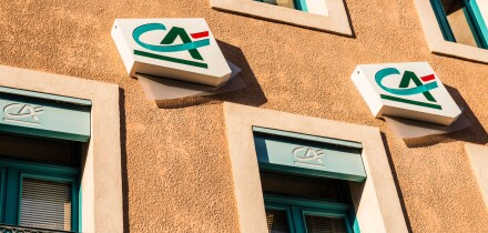 Credit Agricole bank logo, Meze, Herault, Languedoc-Roussillon, France