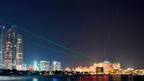 Emirates Palace, illuminated with a laser show, Abu Dhabi
