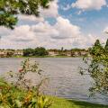 Townhouses surround a small lake in the suburbs just outside of Tampa, Florida, USA.