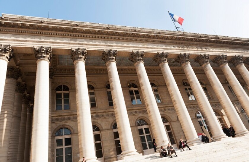 Paris, France: The Bourse (stock exchange) on a warm sunny autumn day