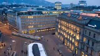 Zurich, Switzerland, parade ground with UBS Bank and Credit Suisse