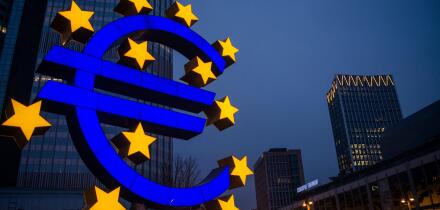 Frankfurt, Germany - February 29, 2020. main bank national in the city with the sign of the European Union financial management
