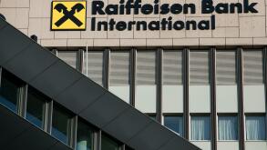 A logo sign outside of the headquarters of Raiffeisen Bank International (RBI) in Vienna, Austria, on September 5, 2018.