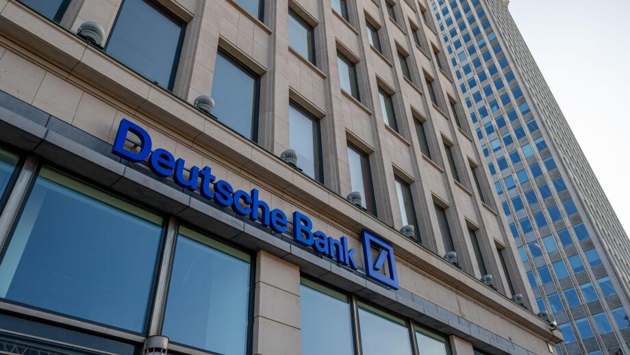 Exterior view of a Deutsche Bank bank branch in Brussels, Belgium. Deutsche Bank is the largest German bank