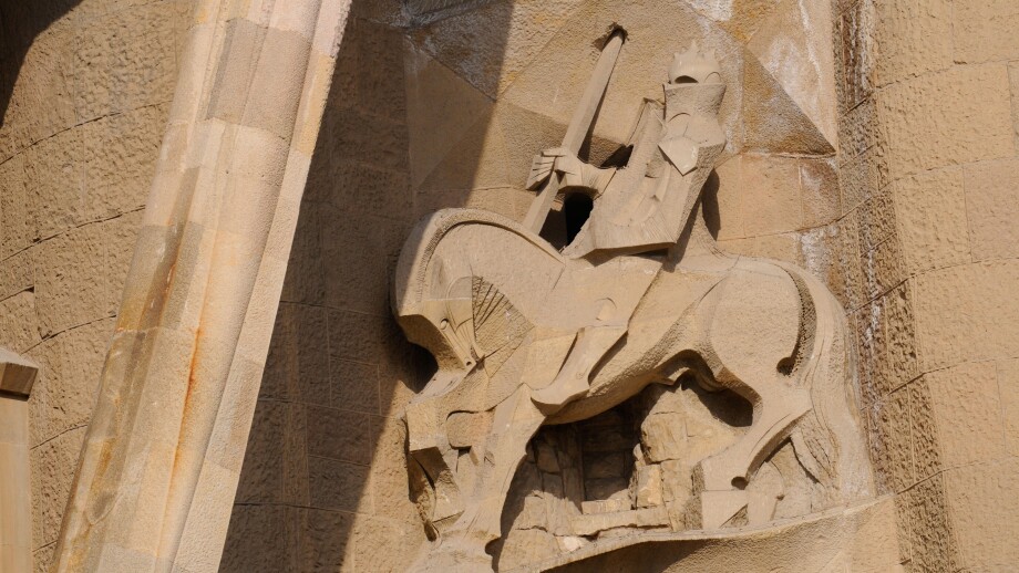 Details of religious sculptures on the facade of the Sagrada Familia, the unfinished cathedral by  Antoni Gaudi in Barcelona.