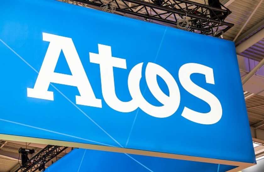 HANNOVER / GERMANY - APRIL 02 2019 : Atos is displaying new innovations at the Hannover Messe.