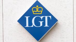 Vaduz, FL / Liechtenstein - 16 June 2020: close up view of the LGT Bank logo at the headquarters in Vaduz in Liechtenstein