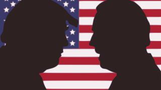 Donald Trump vs Joe Biden. Silhouettes of Donald Trump and Joe Biden.  Silhouettes of the presidential candidates.