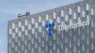 Facade of the Telefonica District building, on May 20, 2025, in Madrid (Spain). Telefonica has resolved the incident that since early Monday morning has affected fixed communications (voice and internet) of several autonomous communities, as well as vario