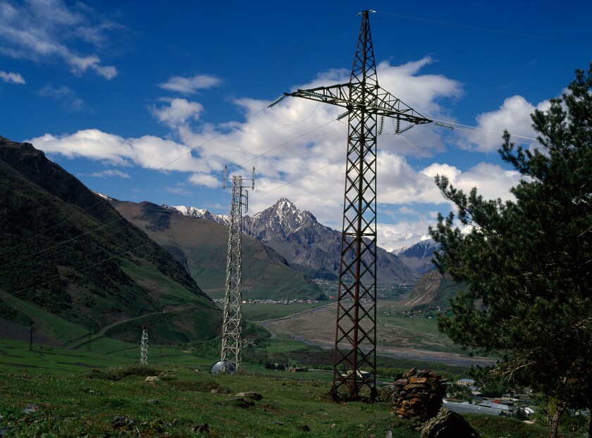 telecoms masts & dishes caucasus mountains georgian military highway kazbegi region georgia. Image shot 2006. Exact date unknown.