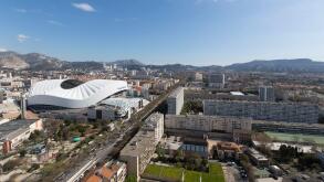 France, Bouches du Rhone, Marseille, Stade orange velodrome and Le Prado, high end shopping center, designed as a merchant on 4 levels with a glass canopy by the architectural firms Benoy and Didier Rogeon and Klepierre, 23000 m2, 40 stores including Les 