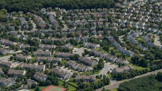 Aerial View Of Residential Houses In Suburban Neighborhood, New Jersey, USA