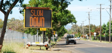 Slow Down sign after radar noted excess speed
