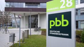 Garching, Germany. 07th Mar, 2024. The logo of Deutsche Pfandbriefbank (pbb) can be seen at the company headquarters. Following a sharp fall in profits due to the crisis on the real estate markets, Deutsche Pfandbriefbank (pbb) surprisingly does not pay i