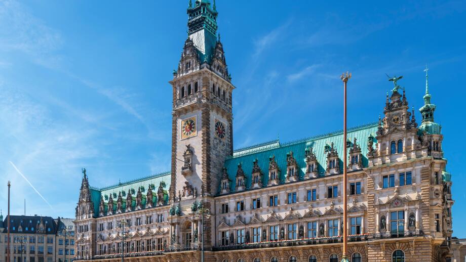 Town Hall (Rathaus) from Rathausmarkt, Hamburg, Germany