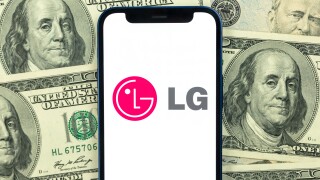 LG logo. Dollar bills background south korea-adobe-2022