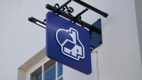 The Nationwide Building Society sign hanging above a branch in the UK