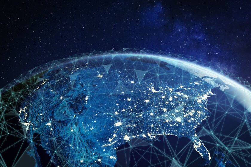 Telecommunication network above North America and United States
