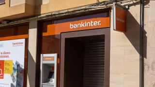 Manacor, Spain; may 14 2022: Closed bank office and ATM of the multinational bank Bankinter. Manacor, island of Mallorca, Spain