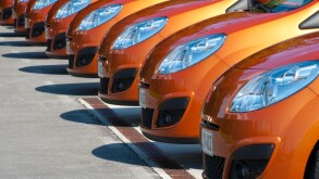 New car row of brand new Renault Twingo cars, UK