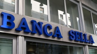 Milan, Italy - 22 February 2020: Banca Sella logo, the facade of the bank building on the streets of Milan