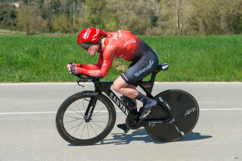 Alan Riou (Team Arkea Samsic) seen in action during an individual time trial.The Tour of Catalonia Cycling 2021 took place from March 22 to March 28, 2021. The second stage on March 23, 2021 is a time trial of 18.5 kilometers in the town of Banyoles (Spai