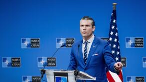 BRUSSELS - Pete Hegseth, U.S. Secretary of Defense, gives a press conference at NATO headquarters following a meeting of the defense ministers of the 32 NATO countries. At the so-called Defense Ministerial, they will discuss, among other things, preparati