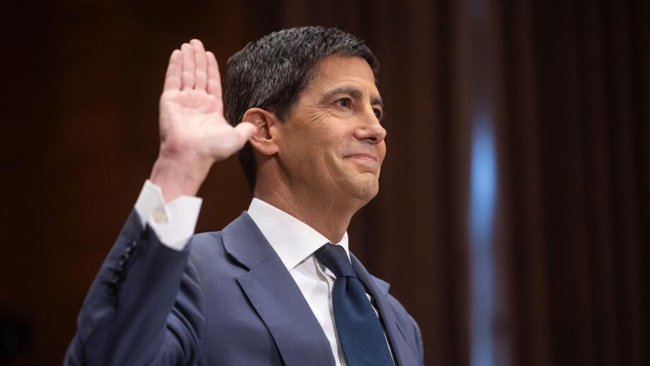 Kevin Warsh, nominee for Federal Reserve chair, is sworn in to testify during his confirmation hearing before the Senate Banking Committee on Capitol Hill on April 21, 2026. (Francis Chung/POLITICO via AP Images)