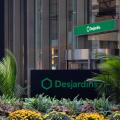 The Desjardins Group logo is seen out front of an office building in downtown Toronto.