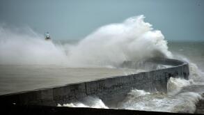 rough sea in Newhaven as a winter storm hits.