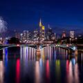 Frankfurt am Main, Hessen, Germany - August 07, 2017: Fireworks in Frankfurt am Main city during Mainfest in Frankfurt, Germany