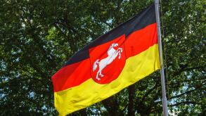 Lower Saxony flag, Osnabruecker Land, Lower Saxony, Germany