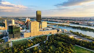Aerial view of the business district in Vienna, Austria