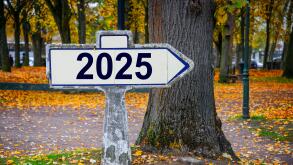 2025 written on an old french roadsign, fall background new year greeting card