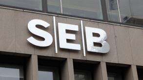 Stockholm, Sweden - September, 25 2016: Close up of the financial group SEB sign at the office located at the street Sveavagen in downtown Stockholm.