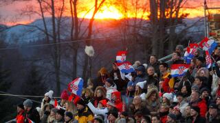 Alpine Skiing - Alpine Skiing World Cup - Women's Slalom - Crveni Spust, Zagreb, Croatia - January 5, 2019   Fans wave Croatia flags     REUTERS/Borut Zivulovic
