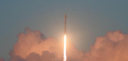 The SpaceX Falcon 9 rocket lifts off carrying the Echostar 105/SES-11 communications satellite streaks from Space Launch Complex 39A at the Kennedy Space Center October 11, 2017 in Cape Canaveral, Florida.