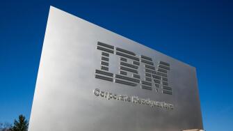 A logo sign outside of the headquarters of IBM in Armonk, New York on November 21, 2015.