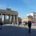 People walk near the Brandenburg Gate in Berlin, Germany, Wednesday, Nov. 5, 2025. (AP Photo/Steve Luciano)