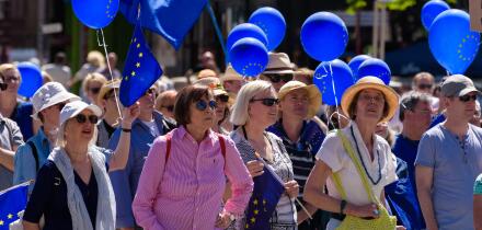 Cologne, Germany- May 2018: Hundreds of people gather to support the European Union (EU)