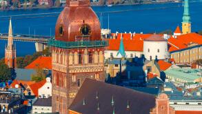 Aerial view of Old Town and Daugava, Riga, Latvia