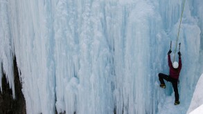 Ice climbing at Ice Park, Box Canyon, climbing capital of America, Ouray, Colorado, USA, North America