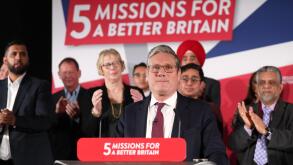 Labour leader Sir Keir Starmer delivers a speech at Port Vale football club in Stoke-on-Trent, Staffordshire, as he unveils the party's policy on crime - the second of five national missions setting out the objectives for a Labour government if the party 