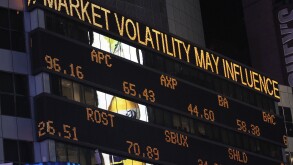 Illuminated stock market board in New York City. Image shot 08/2011. Exact date unknown.